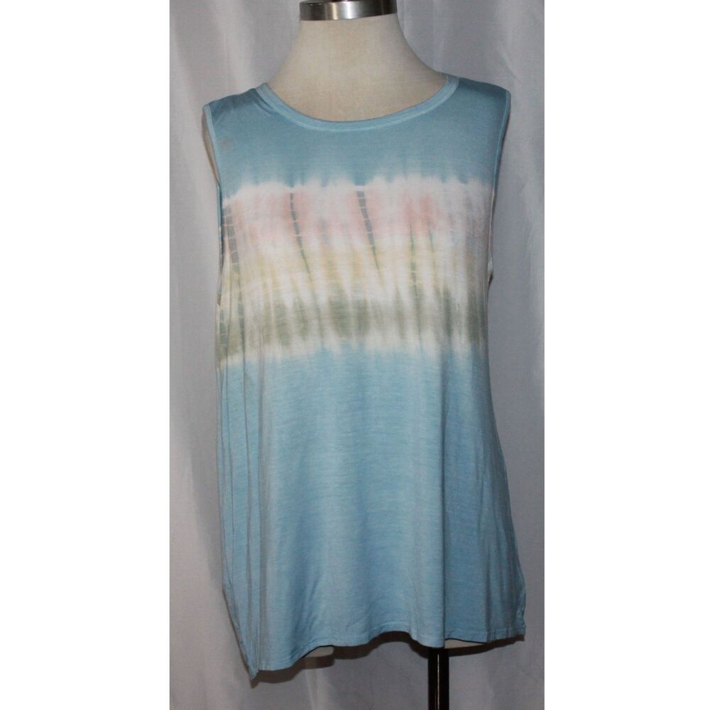 Women's FSL Apparel Blue Tie Dye Sleeveless Tee T-Shirt Tank Size L